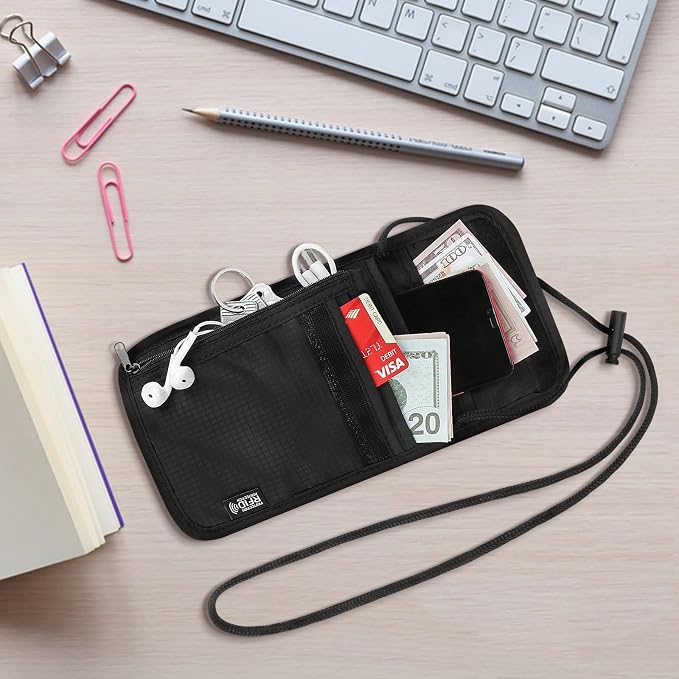 Likesing 5.5" L x 7.9" W Travel Neck Wallet, RFID Passport Holder (Black) | RFID Blocking Passport Holder for Travel, Security Lightweight Passport Travel Wallet, Neck Pouch Gifts for Women Men