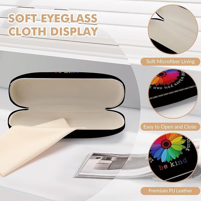 Glasses Case Hard Shell,Portable Protective Eyeglasses Case, Eyeglass Holder Box with Cleaning Cloth, for men women