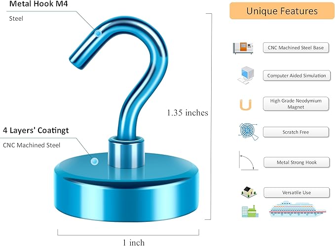 Neosmuk Magnetic Hooks, Heavy Duty 85lb+ Strong Magnet Hook for Cruise Cabins, Cruise Essentials 2026 for Hanging, Metal Wall Refrigerator Hangers (RoyalBlue, 10 Pack)