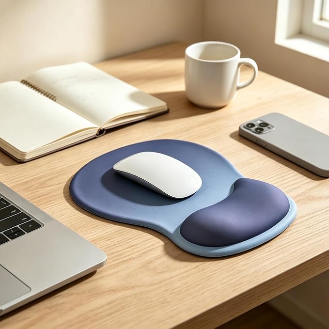 EooCoo Mouse Pad with Gel Wrist Rest, Ergonomic Mousepad Wrist Alignment | Middle Concave Design for Natural Wrist Alignment, Non-Slip Base Mousepad, Carpal Tunnel Relief, Office Desk Accessories