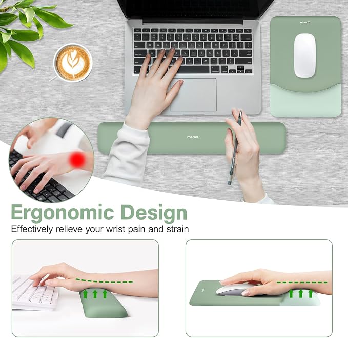 MOSISO Keyboard Mouse Pad Set, Large Gaming Mouse Pad&Keyboard Wrist Rest | Rectangular Mousepad with Wrist Rest&Coaster, Ergonomic Non-Slip&Easy Typing Pad with Curved Silicone Lining, Antique Green
