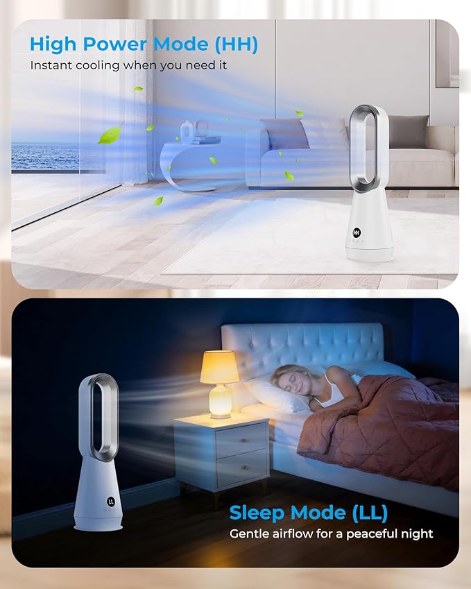22" Small 32dB Silent Bladeless Tower Fan with Remote, Magnetic Washable Filter, LED Display, 8 Speed Settings, 80 Oscillation, 1-9H Timer, 30W Energy Saving for Indoor Use Bedroom and Office