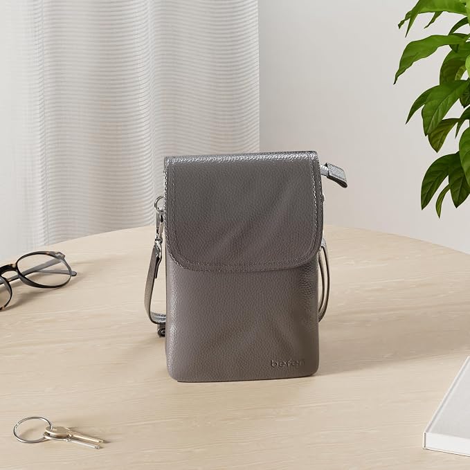 befen Genuine Leather Small Crossbody Bags for Women Cell Phone Travel Bag | Soft Real Leather, Adjustable Shoulder Strap, Card Slots, Compact Size, Daily Travel Shopping Outing Use, Phone Purse
