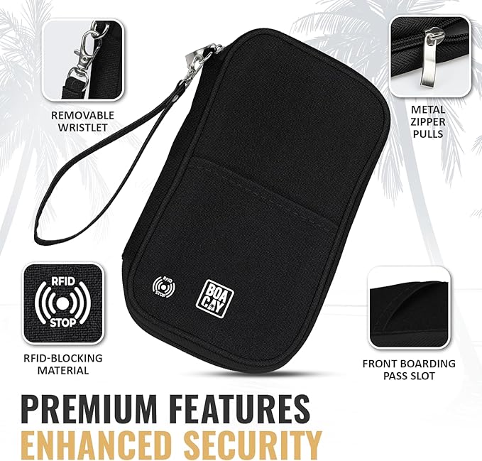 Travel Document Organizer with RFID, Family Passport Holder, Wallet for Women & Men, Portable & Waterproof Case for Cards, Boarding Pass, Money