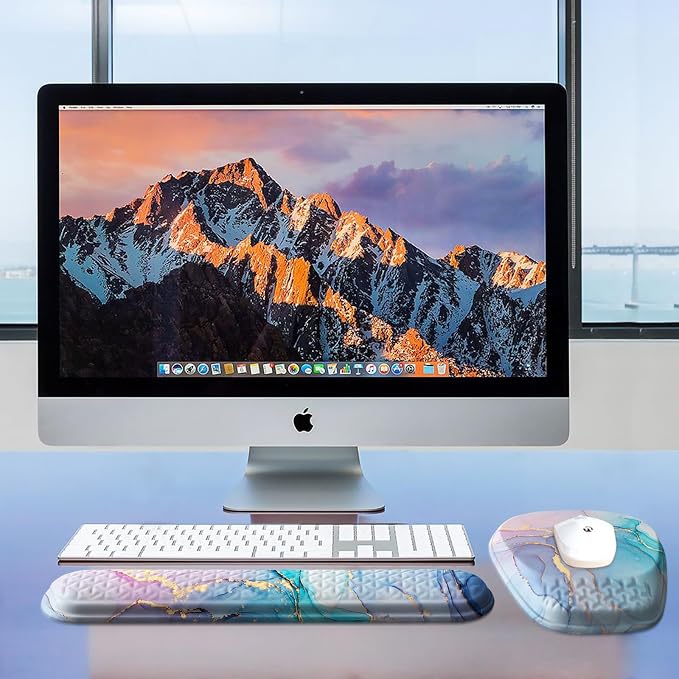 Mouse Pad with Wrist Rest, Comfortable Memory Foam Wrist Rest for Computer Keyboard, Ergonomic Mouse Pad Set for Easy Typing & Pain Relief - Blue Pink
