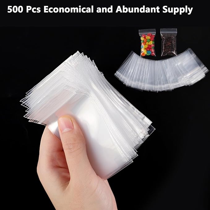 500 PCS 2" x 3" Small Plastic Bags for Jewelry Mini Clear Plastic Poly Bag 2 Mil with Resealable Lock Seal Zipper for Storage Gifts Candy Screws