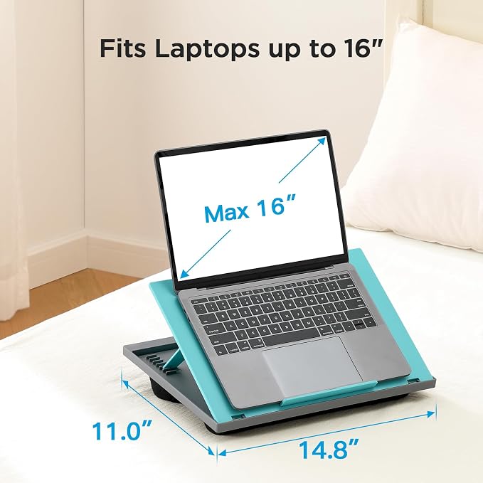 HUANUO Adjustable Lap Desk - with 8 Adjustable Angles & Dual Cushions Laptop Stand for Car Laptop Desk, Work Table, Lap Writing Board & Drawing Desk on Sofa or Bed, HNLD2TB | Dual-cushion base, carry handle, 30% thicker for durability, wider anti-slip ...