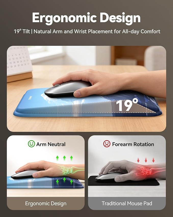 TECKNET Ergonomic Mouse Pad with Wrist Rest, Comfortable Relieves Pain | Built-in Memory Foam and Ergonomic Slope Design Relieves Carpal Tunnel Syndrome Pain, Mousepad for Office Gaming