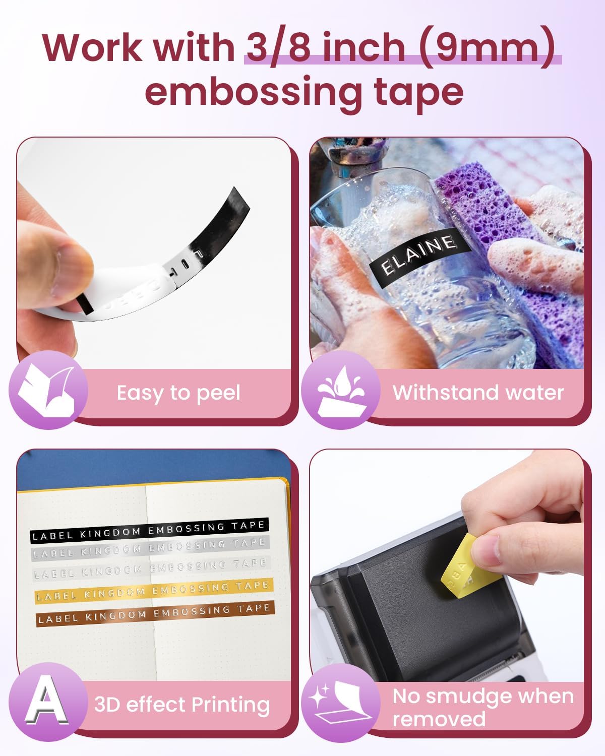 Label KINGDOM Pink Embossing Label Maker, Omega S Labeler with 10 Roll Embossing Label Tape, Vintage Handheld Embossed Label Printer for School Office Home Organization