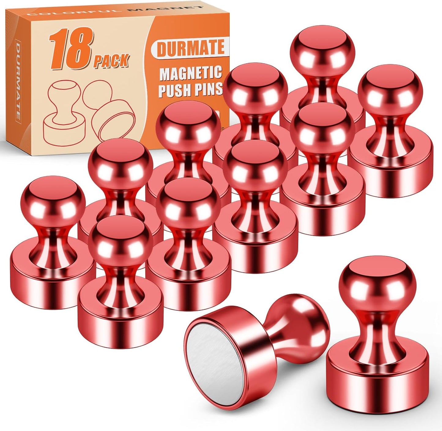 Whiteboard Magnets, Red Metal Strong Magnetic Dry Erase Board, Magnetic Clips for Refrigerator, Small Fridge Magnets for Kitchen, Office, Gadgets, Shopping List, Pack of 18