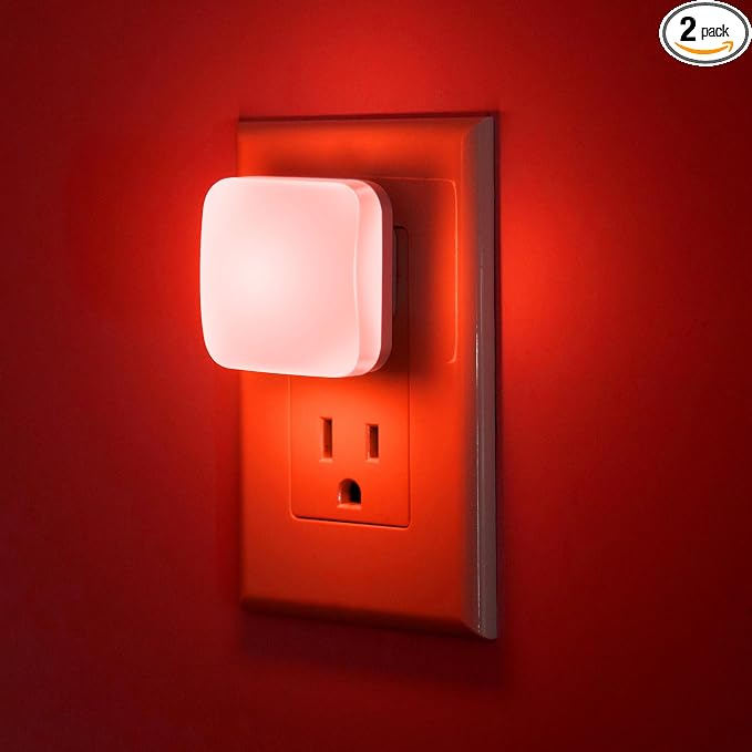 Briignite Red Night Lights Plug into Wall, Nightlights with Light Sensor Dusk to Dawn, 0.3W Square Plug in Night Light for Kids, Red Night Light for Bathroom Bedroom Kitchen, 2 Pack LED Night Lights
