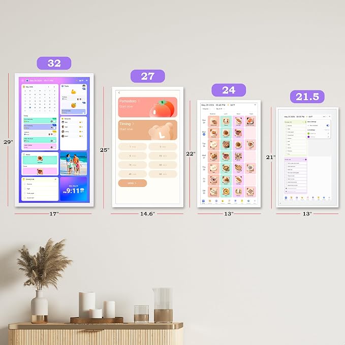 24" Digital Calendar Electronic-eCalendar WhiteBoard-Meal-Planner - Touchcreen Picture-Frame Display, Chore Chart, No Subscription, Star Reward, Auto-Sync Online via App, Wall Mount, Gifts for Mom
