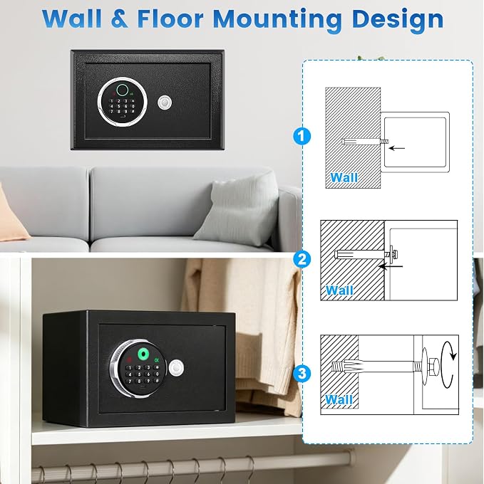 Small Smart Biometric Safe Box for Home, (6.5"D x 7"W x 6.5"H) | Mini Safes with Anti-Theft Dual Alerts, Mute Mode, Digital Security Money Safe for Cash, Jewelry, Business(without Shelf)