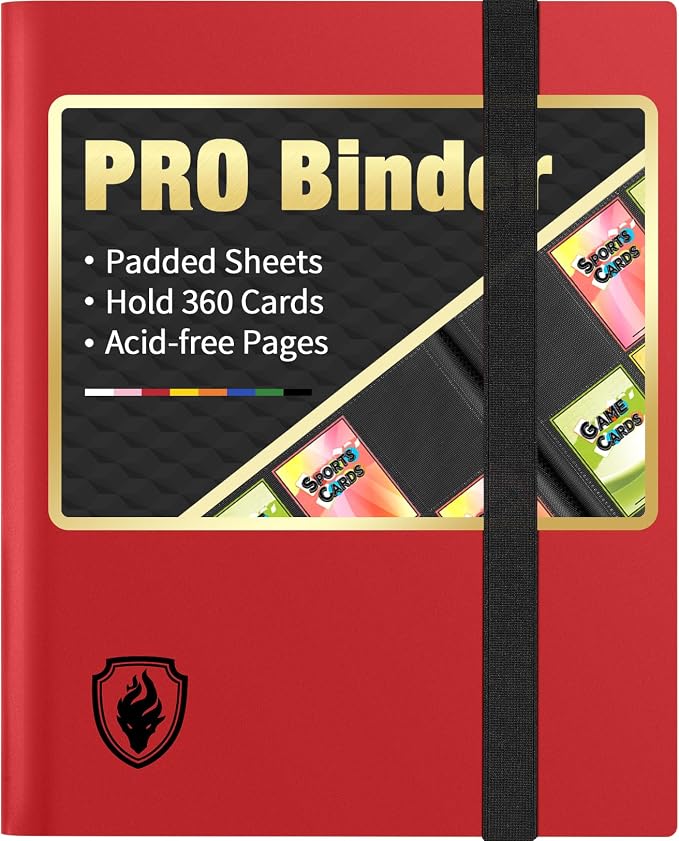 Heavy Duty Card Binder, Fabmaker 9 Pocket Trading Card Binder Holds 360 Cards, Sleek Side-Loading Card Album, Sturdy Card Collection Folder for Game Cards, Sport Cards, Red