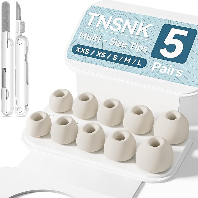 5 Pairs Replacement Ear Tips for AirPods Pro 3(White) | with Noise Reduction Hole,Built-in dust Guard Screen Silicone Ear Tips with Cleaning Pen - 5 Sizes(XXS/XS/S/M/L)