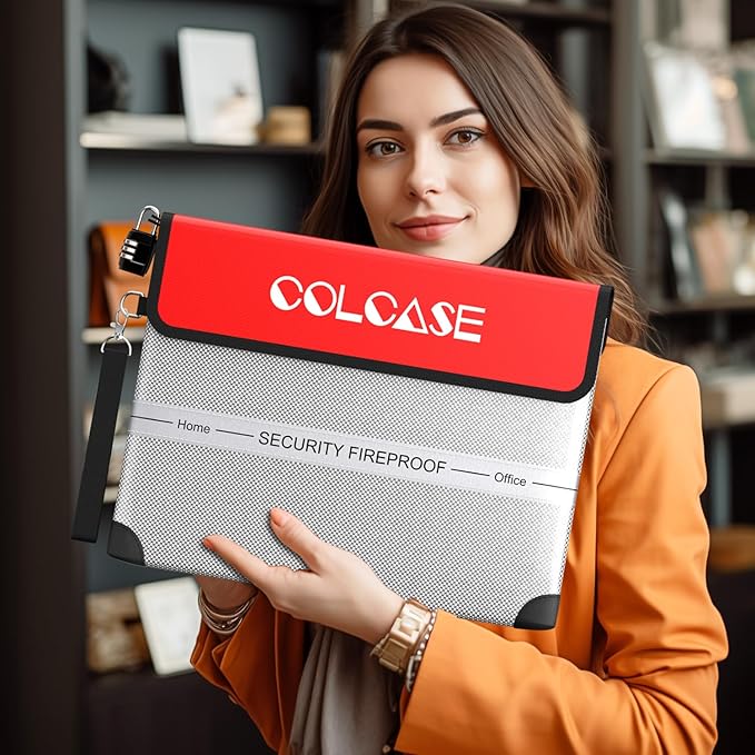 COLCASE Fireproof Document Bag 5200℉ Heat Insulated Waterproof Fireproof | Silicone Coated Fiberglass Fireproof Bag wih Lock 15x11 inches Zipper Bag Silver