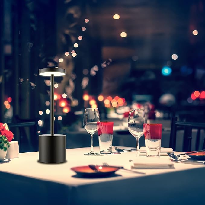TBBGA LED Cordless Table Lamps, 5000mAh Rechargeable Table Light | Portable Outdoor Table Lamp, 3 Color Stepless Dimming Battery Powered Lamp for Dinner/Patio/Restaurant/Bedroom (Black)