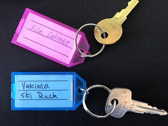 Cuttte 48 Pack Plastic Key Tags, Key Labels with Ring and Label Window, 8 Colors