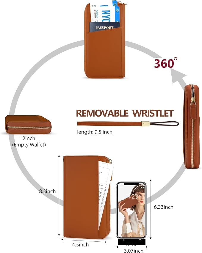 Large Travel Wallet for Women | RFID Blocking Zipper Wallet,Passport Holder Clutch with Wristlet