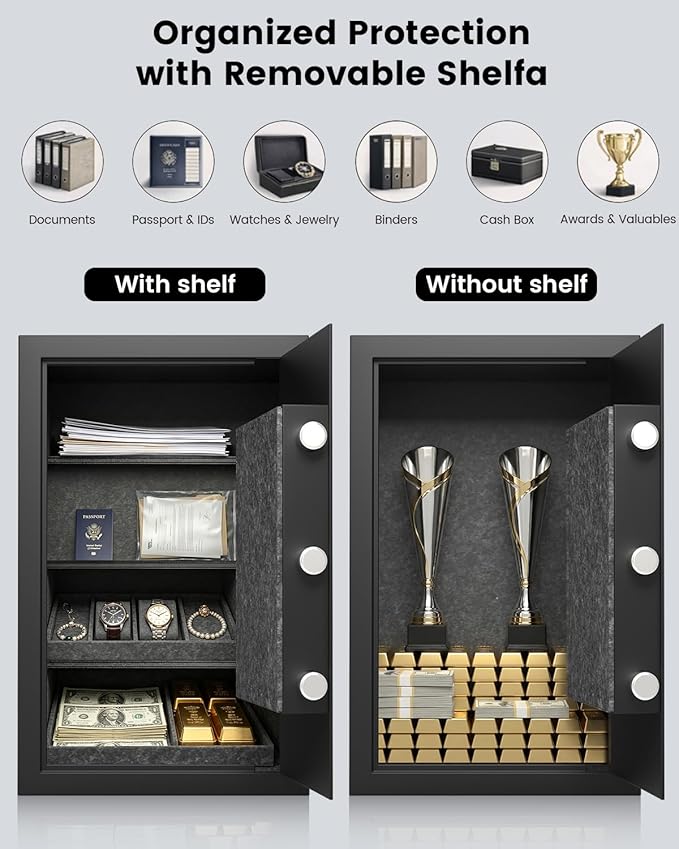 [𝟮𝟬𝟮𝟲 𝗡𝗲𝘄] 23.69'' Tall Fireproof Safe for Home, 1800°F Fire Protection for 60 Minutes, Fire and Water Proof Safe Box with Mechanical Lock, Removable Shelf for Documents, Cash and Valuable