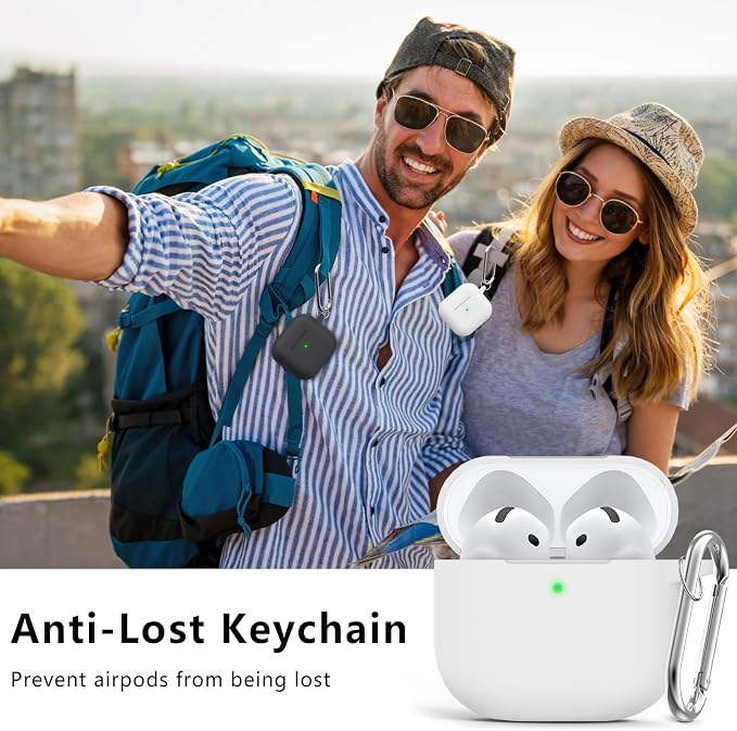 Ljusmicker for AirPods 4 Case 2024 with Cleaner Kit,Soft Silicone Protective Cover for Apple AirPods 4th Generation Cases for Women Men,for AirPod 4 Case Accessories with Keychain-White