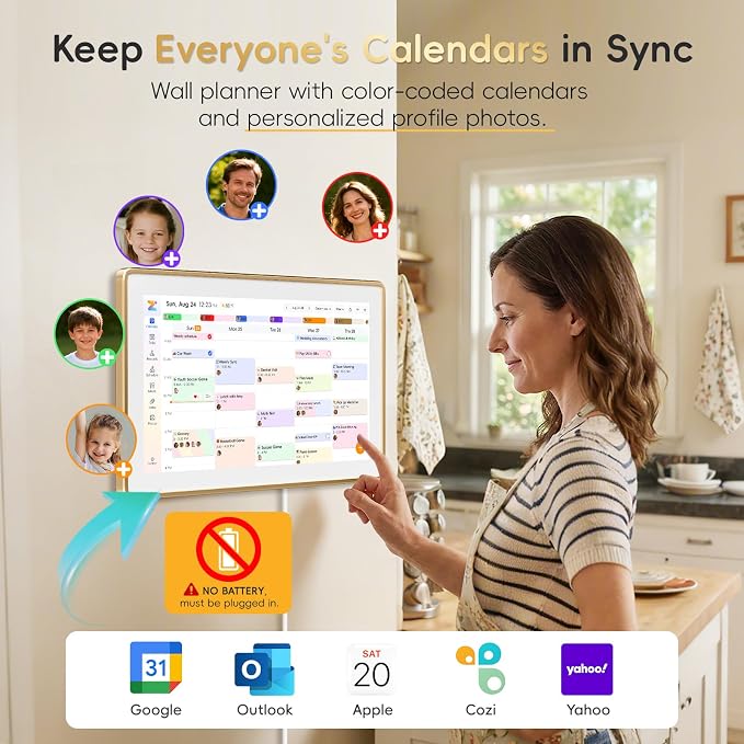 Westsee 15.6" Digital Wall Calendar Frame – Interactive Touchscreen Eletronic Calendars, Smart Family Planner for Schedule, Photo Display, Meals, Chore Chart & Tasks, Wall & Desk Mountable (Gold)