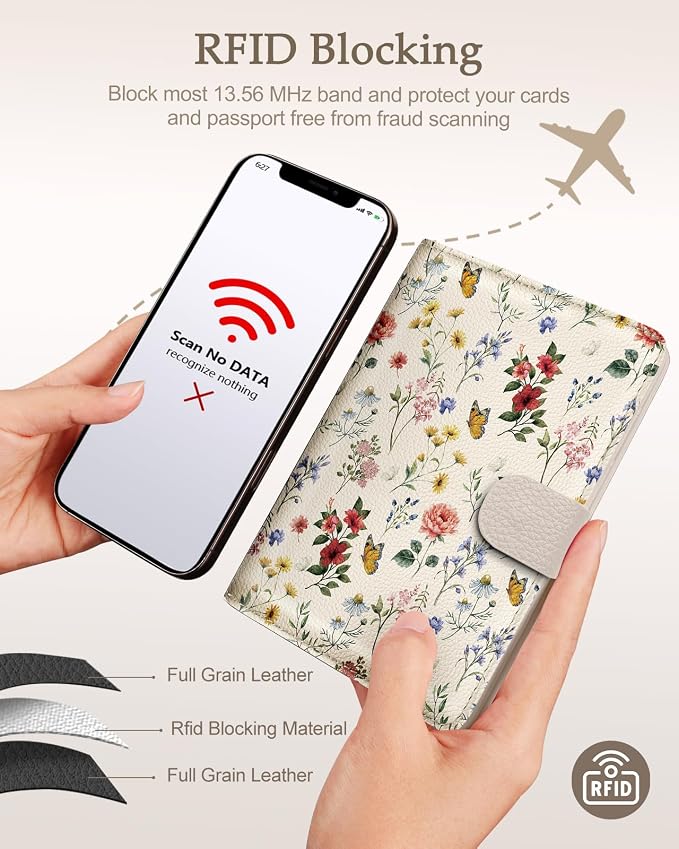 Slohif Airtag Passport Holder Cover Wallet Case for Travel Women - Leather RFID Blocking Passport Book Multiple Personalized Organizer Slim Portable Carrier Card Slots Protector Sleeve Stamp