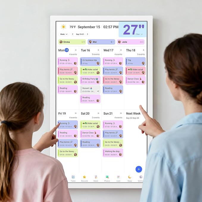 27 inch Smart Calendar Max, Digital Calendar & Chore Chart, Family Organizer with Interactive Touchscreen Display – Wall Mountable in Portrait or Landscape, Gifts for Women Men