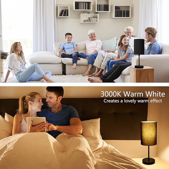 RISLG 2 Pack Table Lamp for Bedroom, Bedside Lamps for Nightstand with Wire Switch, Minimalist Desk Lamps with Linen Fabric Shade for Kids Room Living Room Office Dorm, Bulb Included