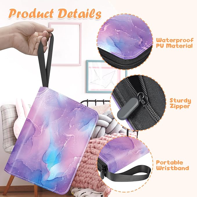 Card Binder 4 Pocket, 400 Pockets Card Holder Compatible with Game Cards Gift for Girls, Trading Card Binder Album Case Book Storage For Photocards, Small,Marble Purple
