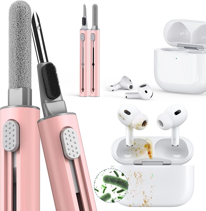 Inesore Multi Cleaning Kit for AirPods & All Bluetooth Earbuds (Pink) | 3-in-1 Design with Brush,Sponge & Metal Tip, Airpod Cleaning, Phone Cleaner, Earbud Cleaning, Electronic Device Cleaning Tool