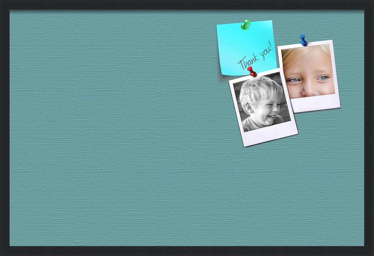 PinPix 36x24 Inch Cork Bulletin Board. This Decorative Framed Pin Board Comes with Aqua Pastel Design and a Satin Black Frame. Ideal for Home Office Decor or Message Board (PinPix-1806)