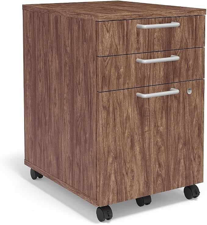 Union & Scale Essentials Mobile Pedestal File, 3-Drawer, Espresso | Left/right install, legal/letter size, 15.6x21.3x24.3 in, box/box/file.