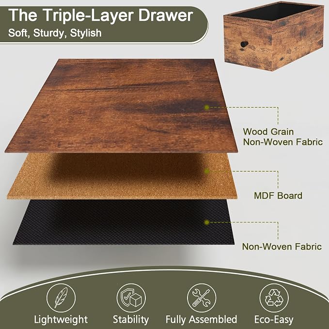 Narrow End Table with Charging Station, Small Nightstand | Skinny Side Tables Living Room with 3 Fabric Drawers, Slim Bedside Table with LED Lights for Bedroom, Small Spaces, Brown
