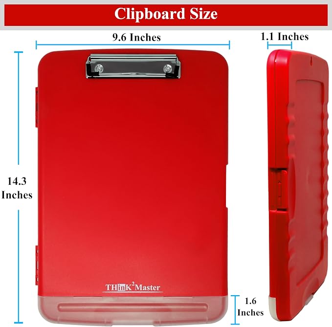 Think2Master Red Plastic Storage Clipboard with Pencil Holder. | 25% Heavier & 25% Sturdier| Heavy Duty. Must Have for Nurses, Teachers & Classrooms.