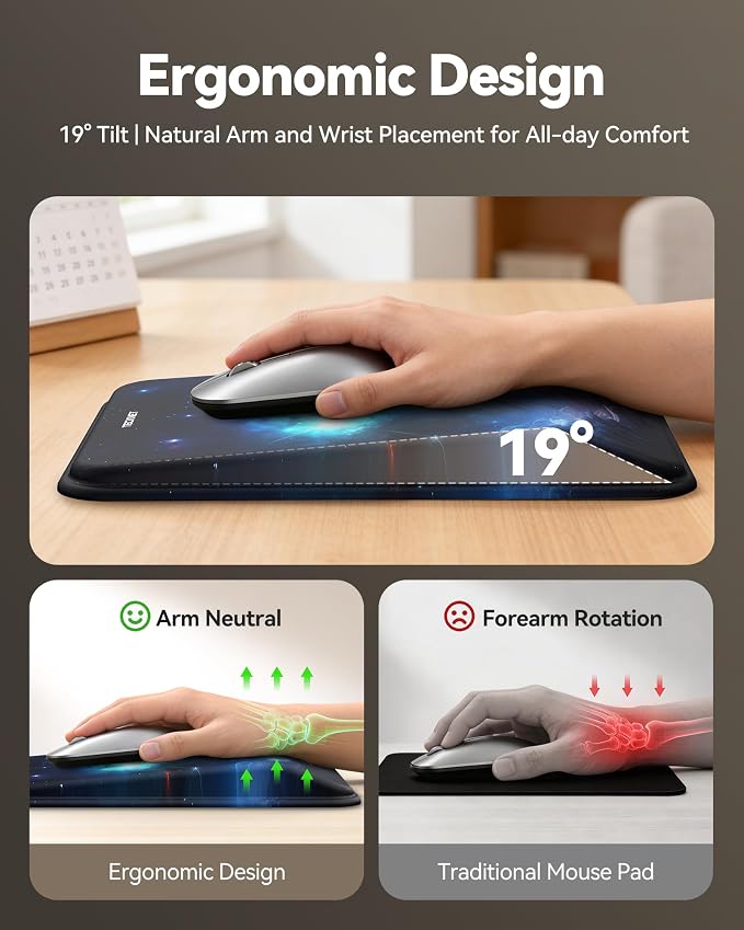 TECKNET Ergonomic Mouse Pad with Wrist Rest, Comfortable Relieves Pain | Built-in Memory Foam and Ergonomic Slope Design Relieves Carpal Tunnel Syndrome Pain, Mousepad for Office Gaming