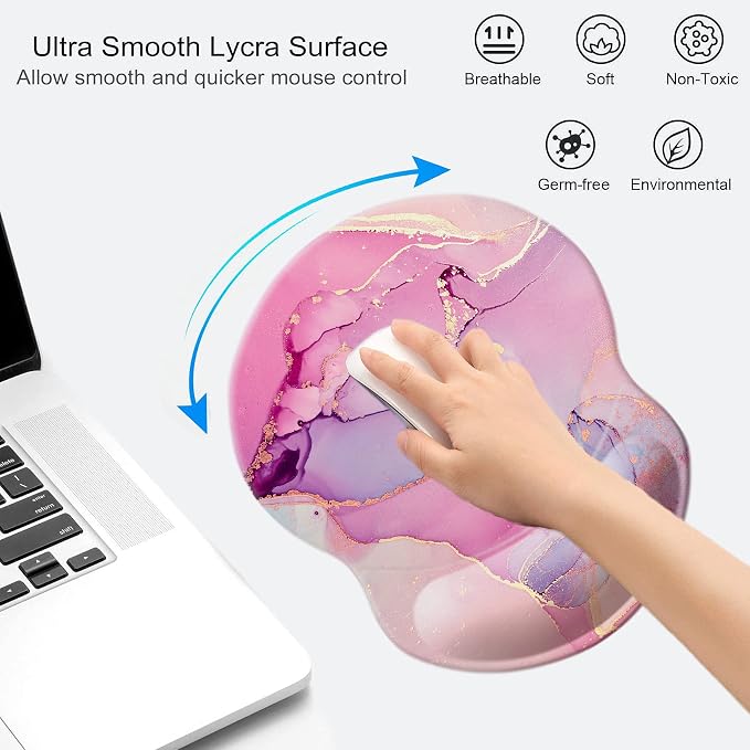 Mouse Pad with Wrist Support, Non Slip Mousepad Wrist Rest for Office, Computer, Laptop & Mac-Comfortable & Lightweight Ergonomic Support Mouse Mat(Pretty Marble-B)