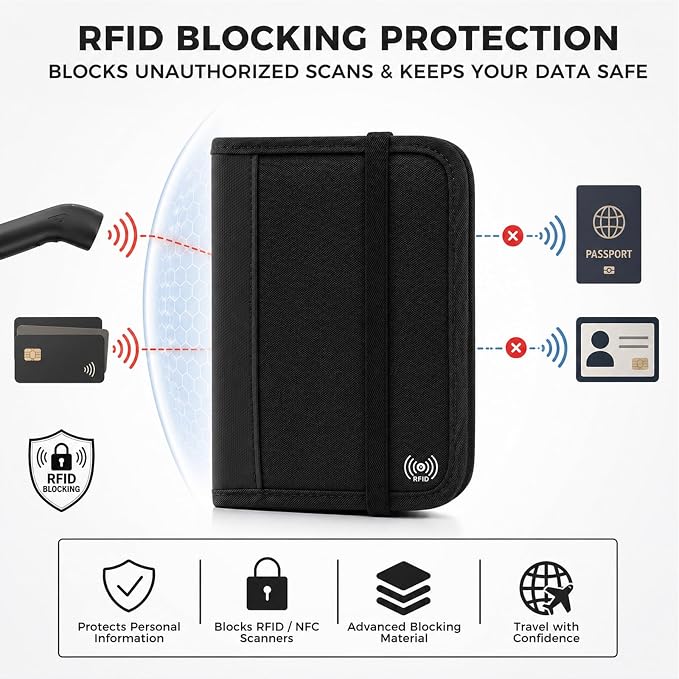 P.travel Passport Holder for Travel, RFID Blocking Passport Wallet with Adjustable Shoulder Strap, Holds 3 Passports, 4 Card Slots & AirTag Slot, Lightweight Travel Essentials for Men & Women