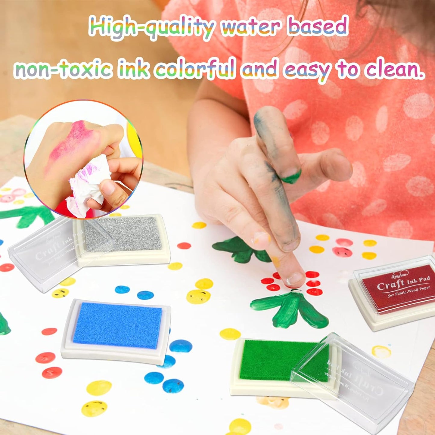 Craft Ink Pad for Rubber Stamps, Paper, Wooden, Fabric, Scrapbooking, Non-Toxic Finger Ink Pads for Kids (Black)