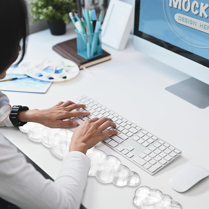 Gel Cloud Wrist Rest Keyboard, Cute Wrist Rest for Computer Keyboard, Clear | Ergonomic Keyboard Wrist Rest and Soft Mouse Wrist Rest, Pain Relief, Suitable for Office, Home, Computer, Laptop, Gaming