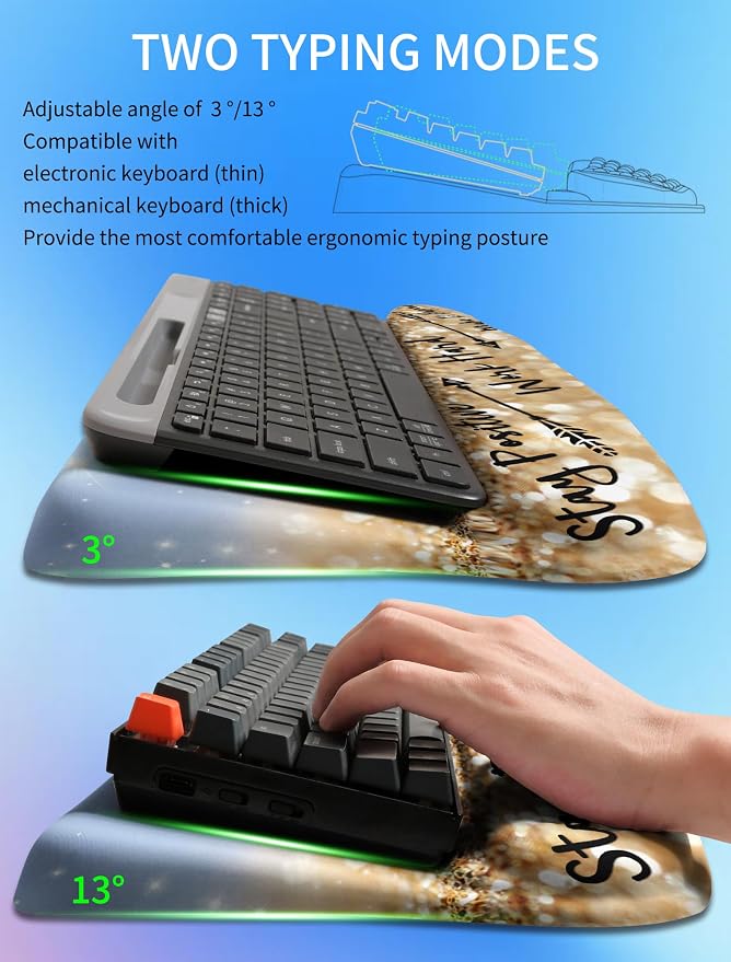 Ergonomic Wave Wrist Rest with Keyboard Stand, Cushioned Palm Rest, Comfortable Integrated Memory Foam for Natural Typing and Relieve Wrist Pain, Stay Positive