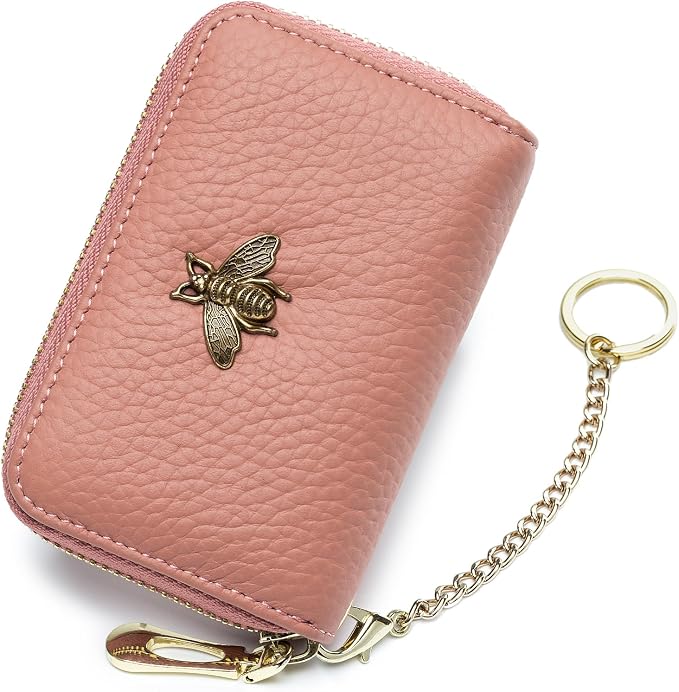 imeetu RFID Credit Card Holder, Small Card Wallet Women, Leather Card Case | Genuine Leather Women's Card & id Cases, Change Coin Purse with Zipper Keychain id Window, 20 Colors & 3 Styles, Daily, Gifts