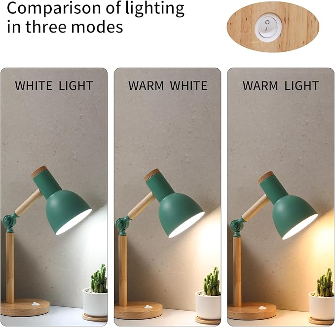 Adjustable Wooden Arm Desk Lamp, Metal Shade Table Lamp | Dorm Lamp,Bedside Lamp,Reading Lamp,Lamp for Home Office