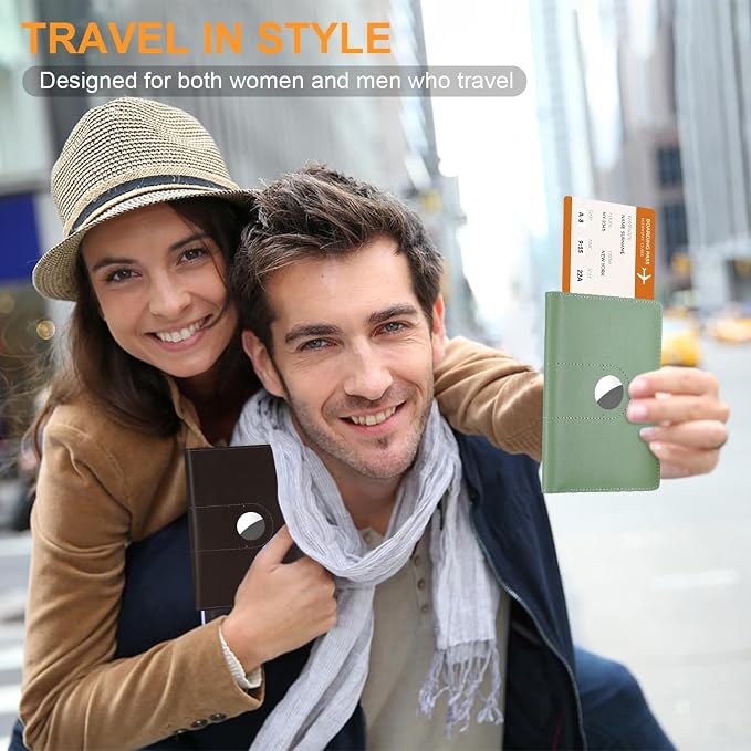 Full Grain Leather Passport Holder Cover for Men and Women Travel, Passport Wallet with AirTag Slot, Travel Must Haves Essentials Genuine Leather Passport Covers Gifts