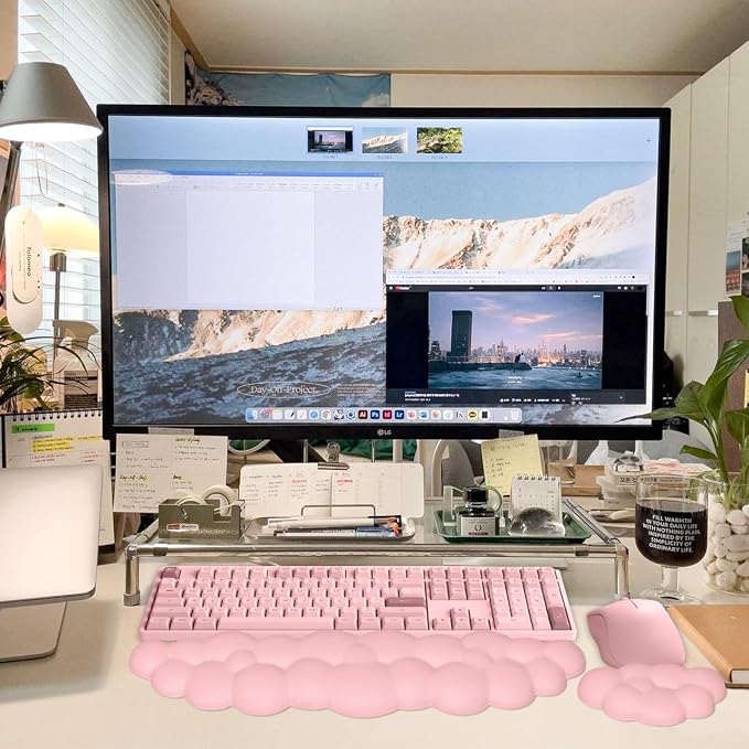 JIKIOU Upgrade Leather Cloud Wrist Rest for Keyboard and Mouse & Cup Pad | Wish Gift-Cute Cloud Shape, Comfortable and don’t Irritate to Skin, Non-Slip PU Base,Soft Memory Foam filled for Pain Relief