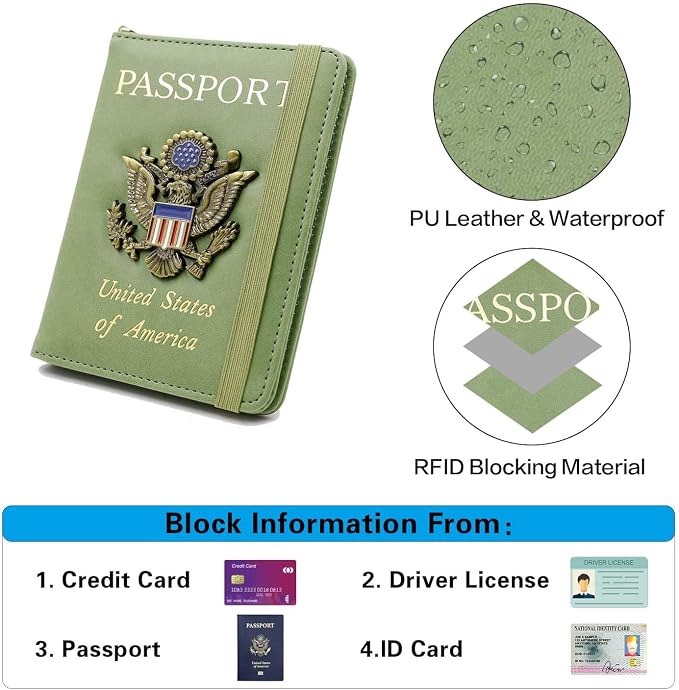 Cnycmy Passport Holder with Airtag slot,Passport-Wallet-Holder for Women,for Family, Rfid Passport Book Card Slot Waterproof, passport holder for travel (moss green1)