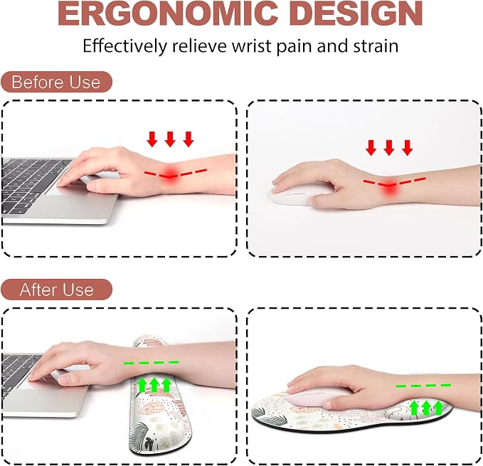 Ergonomic Mouse Pad with Wrist Rest and Keyboard Wrist Rest, Mousepad | Memory Foam Wrist Rest for Computer Keyboard, Pain Relief, Non-Slip Rubber Base, Mouse Pad Wrist Support for Gaming, Cactus