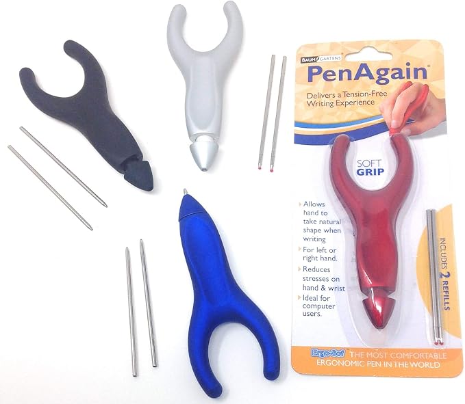 Penagain Ergosof, Ballpoint Pen, Set of 4 Colors: Black, Silver, Red and Blue (Individually Packaged with Two Refills Per Pen) (Limited Edition)