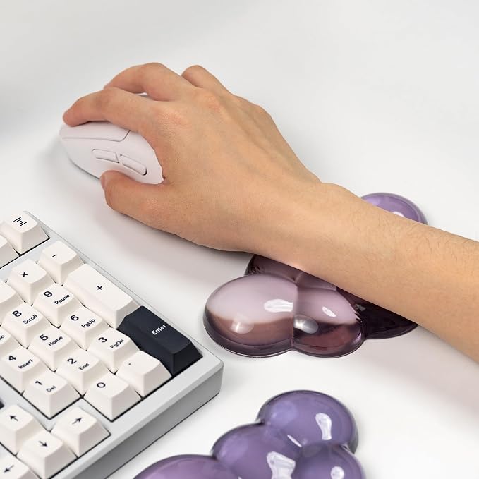 Ergonomic Cloud Silicone Gel Keyboard and Mouse Wrist Rest Set – Clear Wrist Rest for Computer Keyboard 60%/68%/75%, Comfort & Support for Typing and Gaming (Grey Purple)
