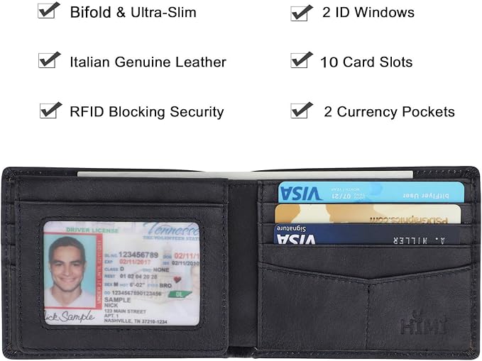 HIMI Wallet for Men-Genuine Leather RFID Blocking Bifold Stylish Wallet With 2 ID Window